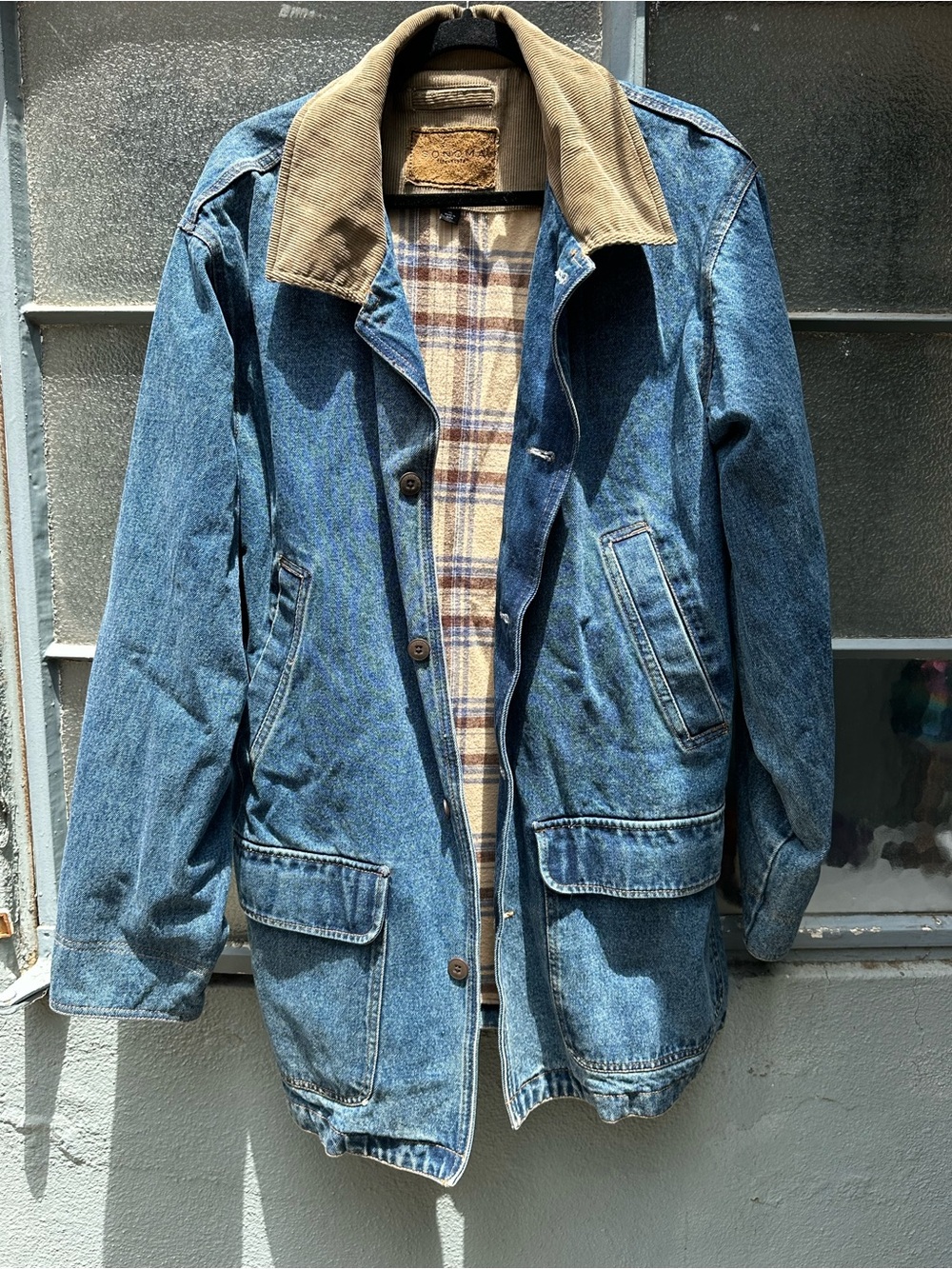 Sonoma XL Denim Barn Chore Jacket Plaid Lined Corduroy Collar Y2K Workwear Coat